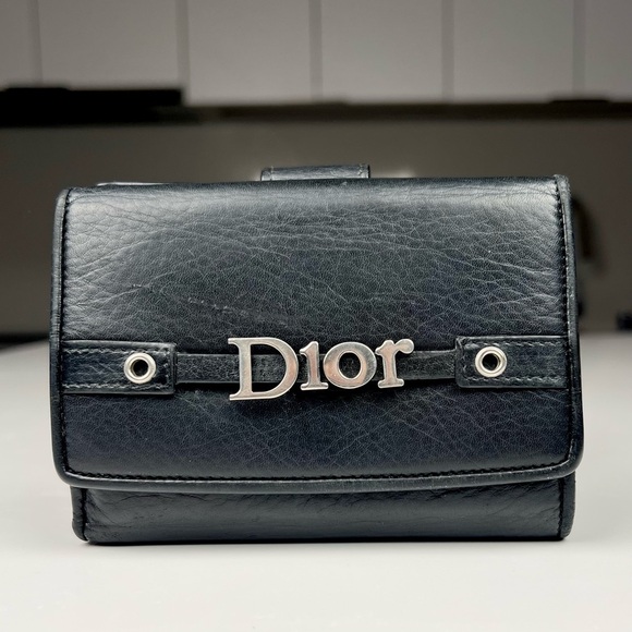 Christian Dior Compact Snap Wallet Floating Charm Logo - Picture 1 of 8